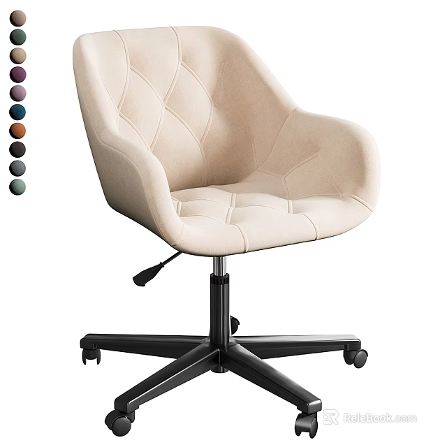 Beige Upholstered Leisure Chair With Diamond Stitching Black Metal Caster Base 3d model 