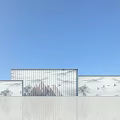 Scenic Wall With Ink Wash Landscape Painting And Layered Design In Blue Sky Background