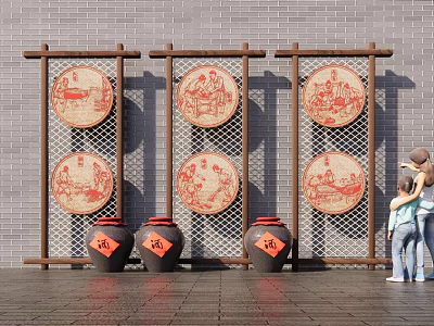 Chinese landscape sketch traditional wine culture landscape sketch 3d model