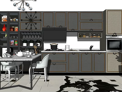 Modern Kitchen Interior With Gray Cabinets Island Counter And Dining Table 3d model