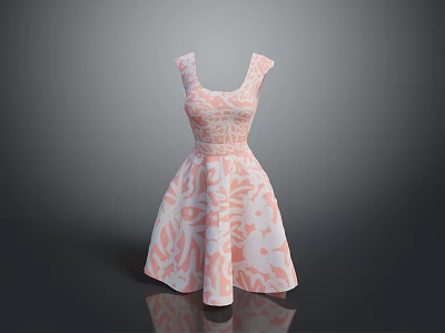 Pink And White Floral Pattern Sleeveless Dress For Daily Life Use 3d model