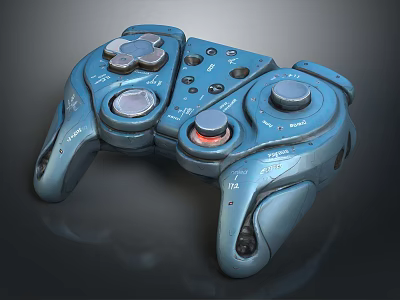 Ergonomic Blue Game Controller Design With Joysticks Buttons And LED Light 3d model