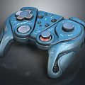 Ergonomic Blue Game Controller Design With Joysticks Buttons And LED Light