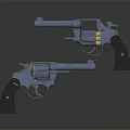 Two Blue Metal Revolvers With Black Grips Shiny Cylinders And Classic Design