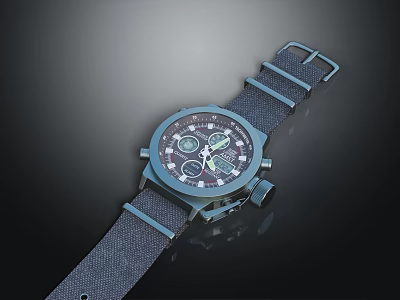 Stylish Modern Watch With Black Strap Metal Case And Round Chronograph Dial 3d model