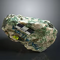 Natural Rough Mineral Stone With Green White Texture And Labeled Tags
