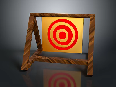 Wooden Frame Target Stand With Red Bullseye On Yellow Board 3d model