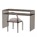 Modern Transparent Dressing Table With Metal Frame Chair And Upholstered Seat