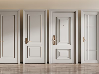 White Hinged Doors With Various Panel Designs And Golden Handles For Interior Spaces 3d model