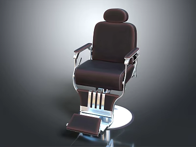 Dark Brown Leather Massage Chair With Metal Frame Footrest And Round Base 3d model