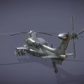 Military Attack Helicopter With Rotor Blades Weapon Systems And Gray Background