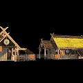 Traditional Wooden Houses With Thatch Roof And Rustic Wooden Frame Design