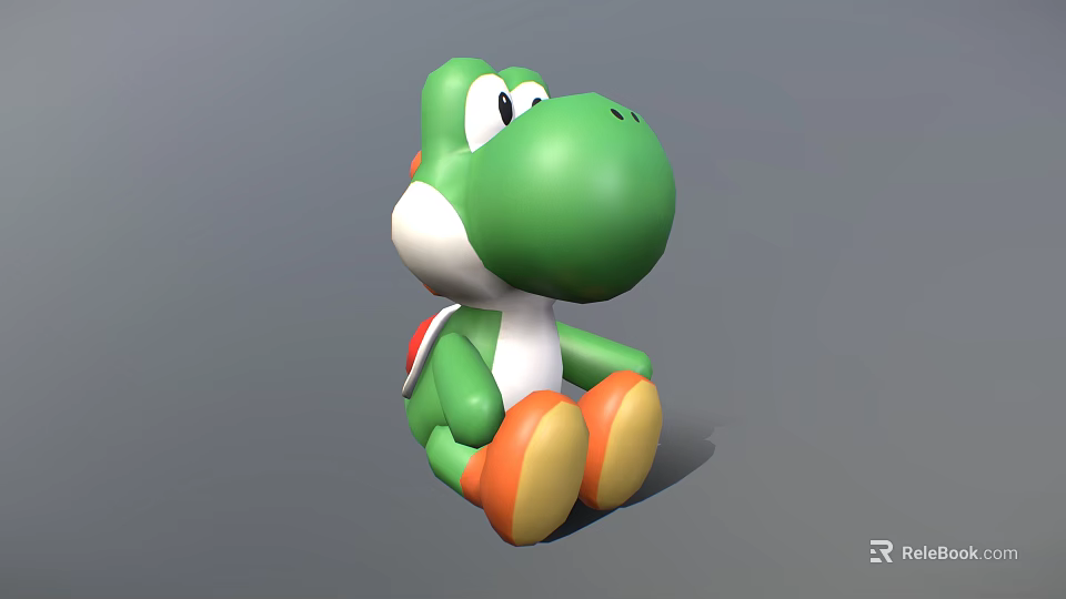 Cartoon Dinosaur Character Sitting With Green Body White Belly Orange Yellow Feet And Red Shell 3d model 