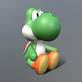 Cartoon Dinosaur Character Sitting With Green Body White Belly Orange Yellow Feet And Red Shell
