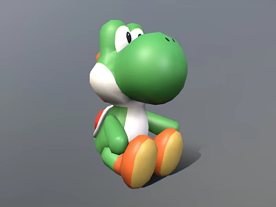 Cartoon Dinosaur Character Sitting With Green Body White Belly Orange Yellow Feet And Red Shell 3d model