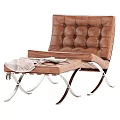 Modern Brown Leather Tufted Leisure Chair With Matching Ottoman And Metal Legs