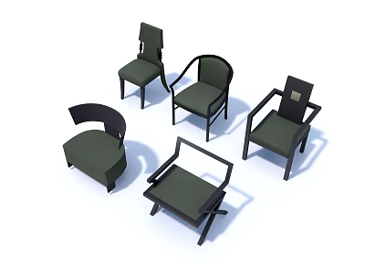 Home Furniture Accent Chairs Various Styles Green Modern Design Sleek Lines Armrest Details 3d model