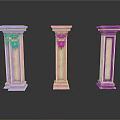 Three Classical Stone Columns With Ornate Carved Decorative Architectural Details