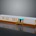 Prefabricated Building Exterior Design With White Roof Walls Brown Base Blue Awning And Staircase Entrance