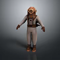 Vintage Diving Equipment With Backpack Weapon System Copper Helmet And Gear 3d model