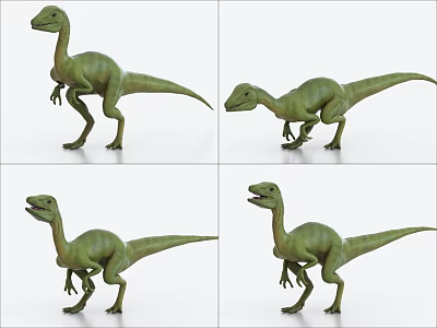 Green 3D Dinosaur Model Displayed From Multiple Angles With Detailed Design 3d model