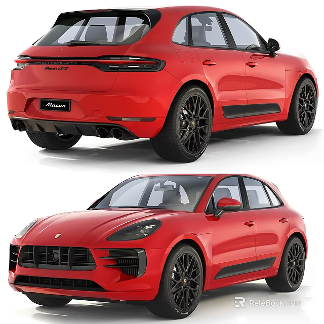 Red Porsche Macan SUV Car with Stylish Exterior Design Front And Rear Views Black Wheels 3d model 