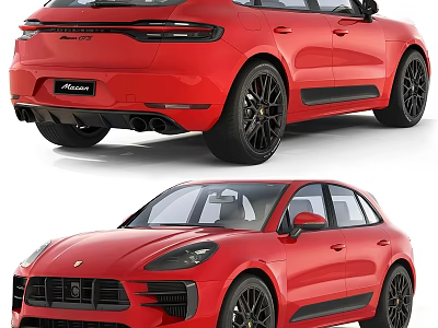 Red Porsche Macan SUV Car with Stylish Exterior Design Front And Rear Views Black Wheels 3d model