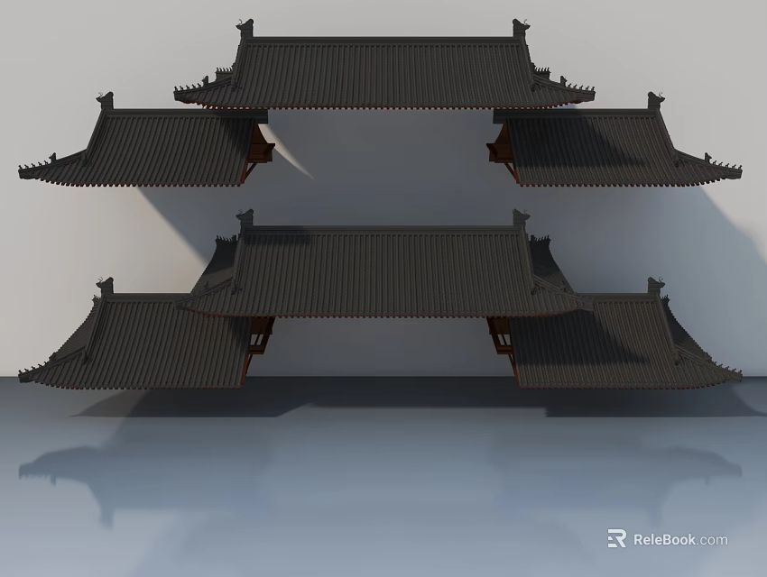 Traditional Chinese Style Sofa Coffee Table Set With Wooden Structure And Symmetric Design 3d model 