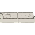 Comfortable white two-seater sofa with fluffy fabric thick cushions and black legs