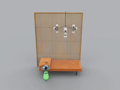 Modern Single Sofa Interior With Bamboo Screen And Pendant Light Decoration 3d model