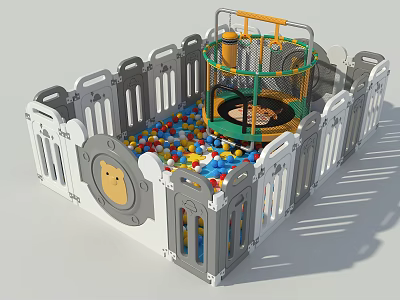 Kids Safety Playpen With Colorful Ball Pit And Mini Trampoline For Toddlers 3d model