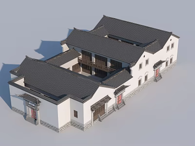 Ancient Chinese Traditional Architecture With Courtyard White Walls And Black Tiled Roofs 3d model