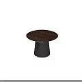 Round Walnut Wooden Dining Table With Modern Metal Pedestal Base And Sleek Design