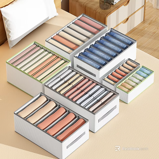Colorful Clothes Neatly Stored in Multiple Organizer Boxes for Closet Organization 3d model 