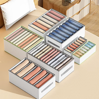 Colorful Clothes Neatly Stored in Multiple Organizer Boxes for Closet Organization 3d model