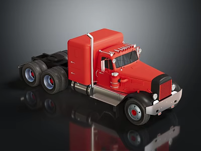 Red Semi Truck Model With Large Wheels Shiny Surface And Metal Front Grille 3d model