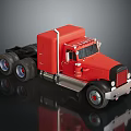 Red Semi Truck Model With Large Wheels Shiny Surface And Metal Front Grille