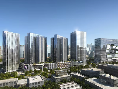 Modern Urban Aerial Planning With High Rise Buildings And Green Spaces 3d model
