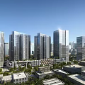 Modern Urban Aerial Planning With High Rise Buildings And Green Spaces
