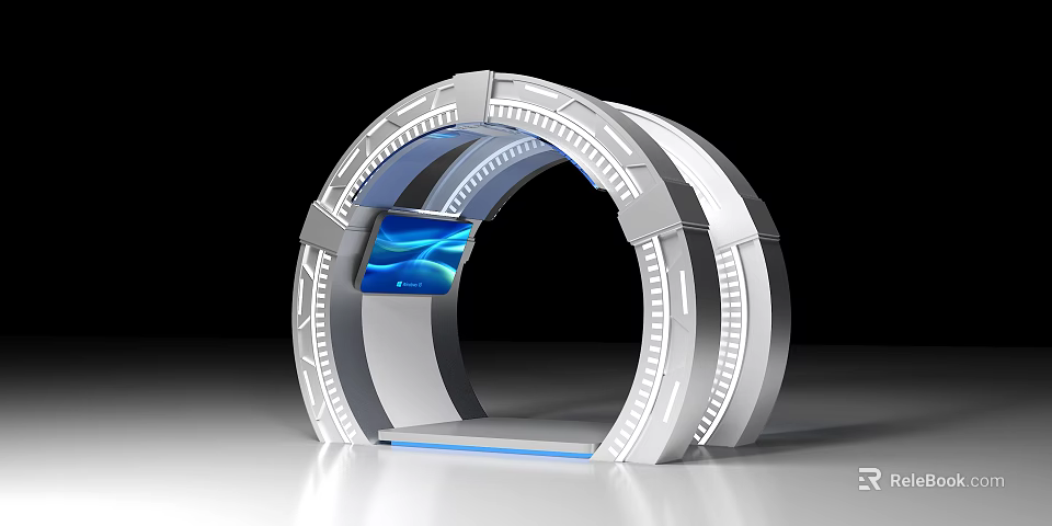 Futuristic Tech Archway With Silver Metallic Structure And Blue Illuminated Screen 3d model