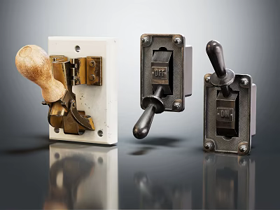 Vintage Switch Panels With Wooden Handles And Metal Frames Classic Retro Design 3d model