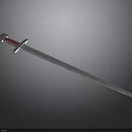 Silver Decorative Sword with Intricate Metal Blade and Red Hilt on Dark Background