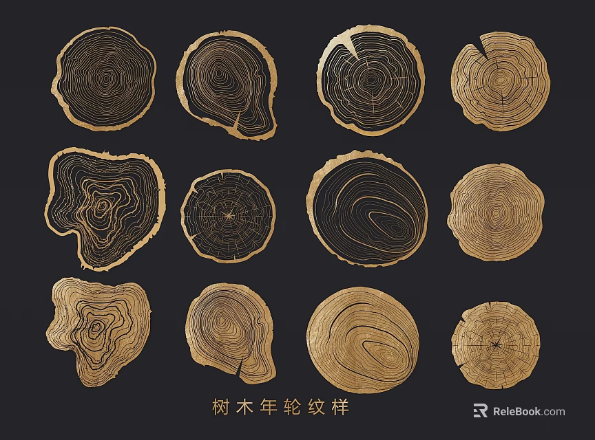 Natural Wooden Tree Ring Pattern Pendants With Various Unique Growth Ring Designs 3d model 