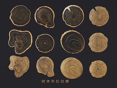 Natural Wooden Tree Ring Pattern Pendants With Various Unique Growth Ring Designs 3d model