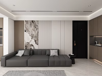 Modern Luxury Sofa Backdrop Wall With Gray Sofa Marble Texture And Wooden Decor 3d model