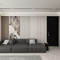 Modern Luxury Sofa Backdrop Wall With Gray Sofa Marble Texture And Wooden Decor