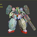 White Mecha Robot Figure With Red Feet Gray Armor Yellow Head And Long Weapon