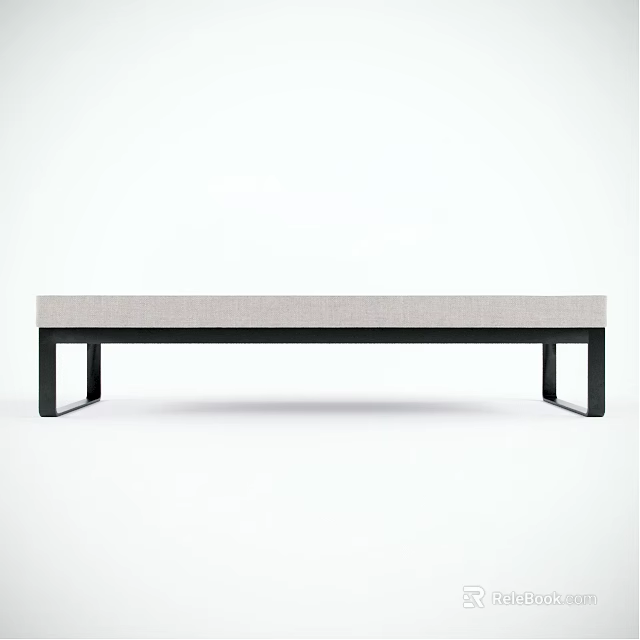 Minimalist Gray Upholstered Sofa Bench With Black Metal Legs And Modern Design 3d model 