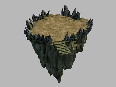 Mysterious Floating Island Featuring Sandy Surface Cliff Edges And Wooden Staircase 3d model