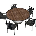 Modern Simple Dining Table Set With Round Wooden Top And Four Black Metal Frame Chairs